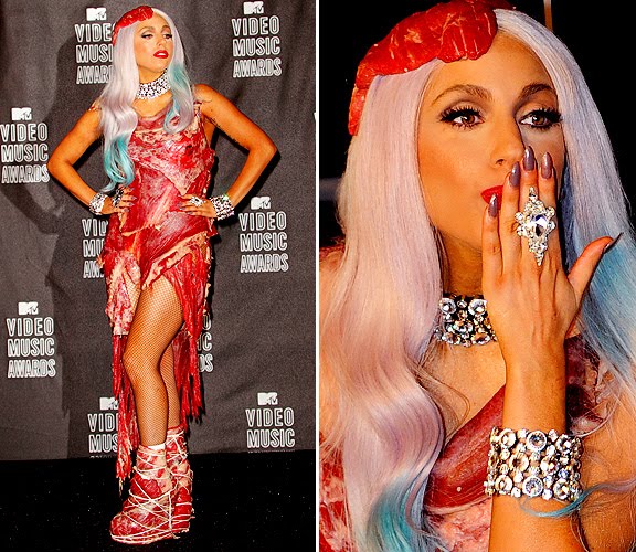 lady gaga meat dress shoes. Lady GaGa#39;s meat dress and